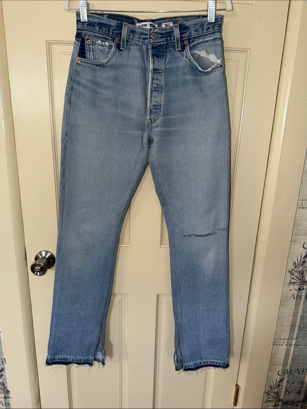 Re/Done womens Faded Light Blue Straight Jeans